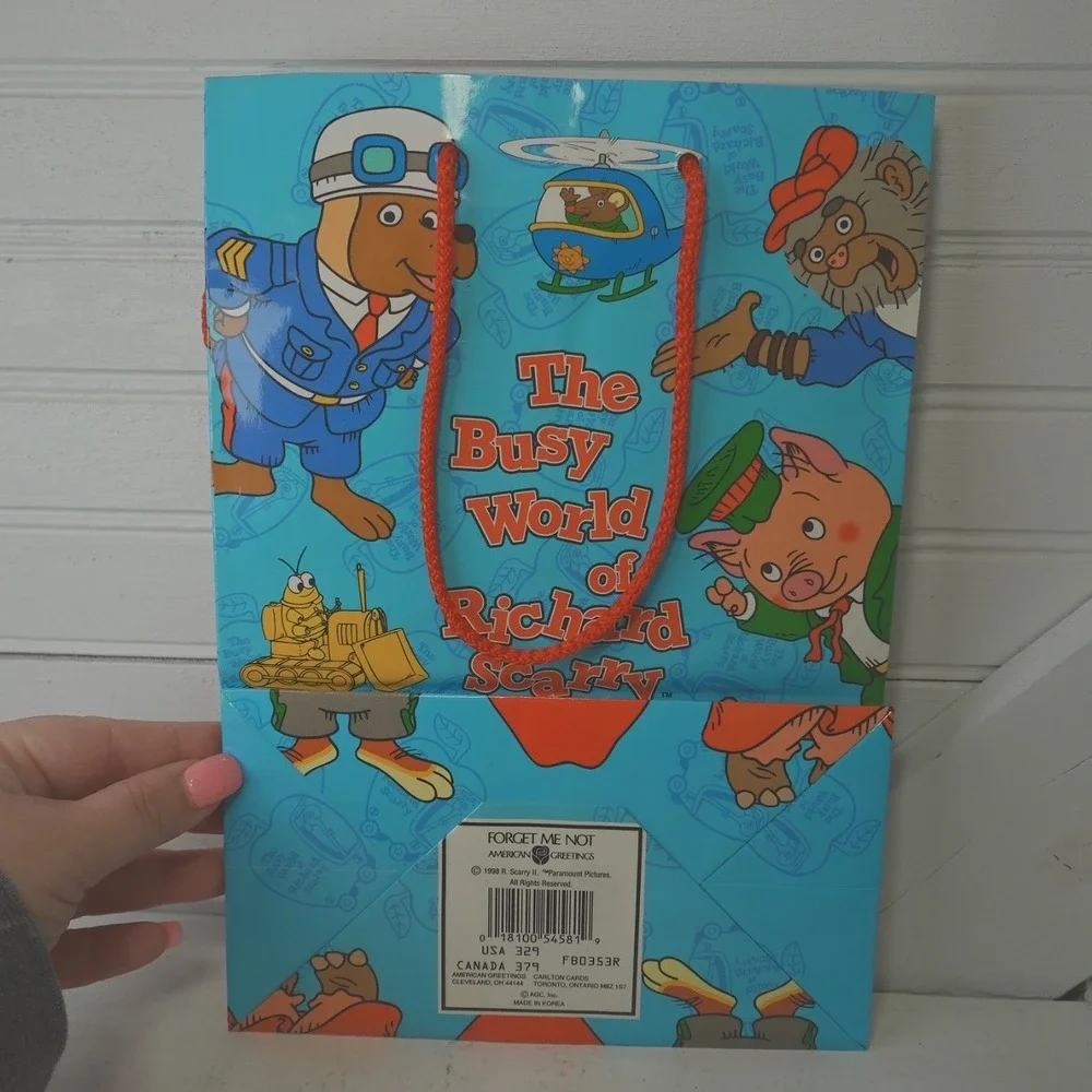 Vintage Richard Scarry Gift Bag 1998 Busy Town Cartoon TV Show Party Supplies